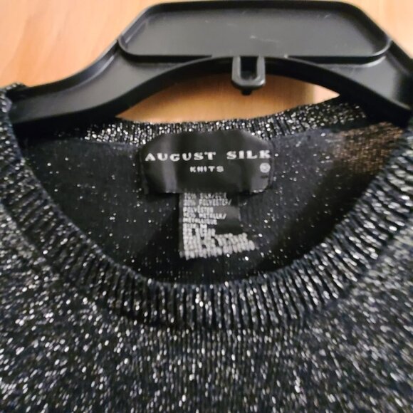 Ladies August Silk Black And Silver Metallic Top Size Medium - Picture 2 of 3